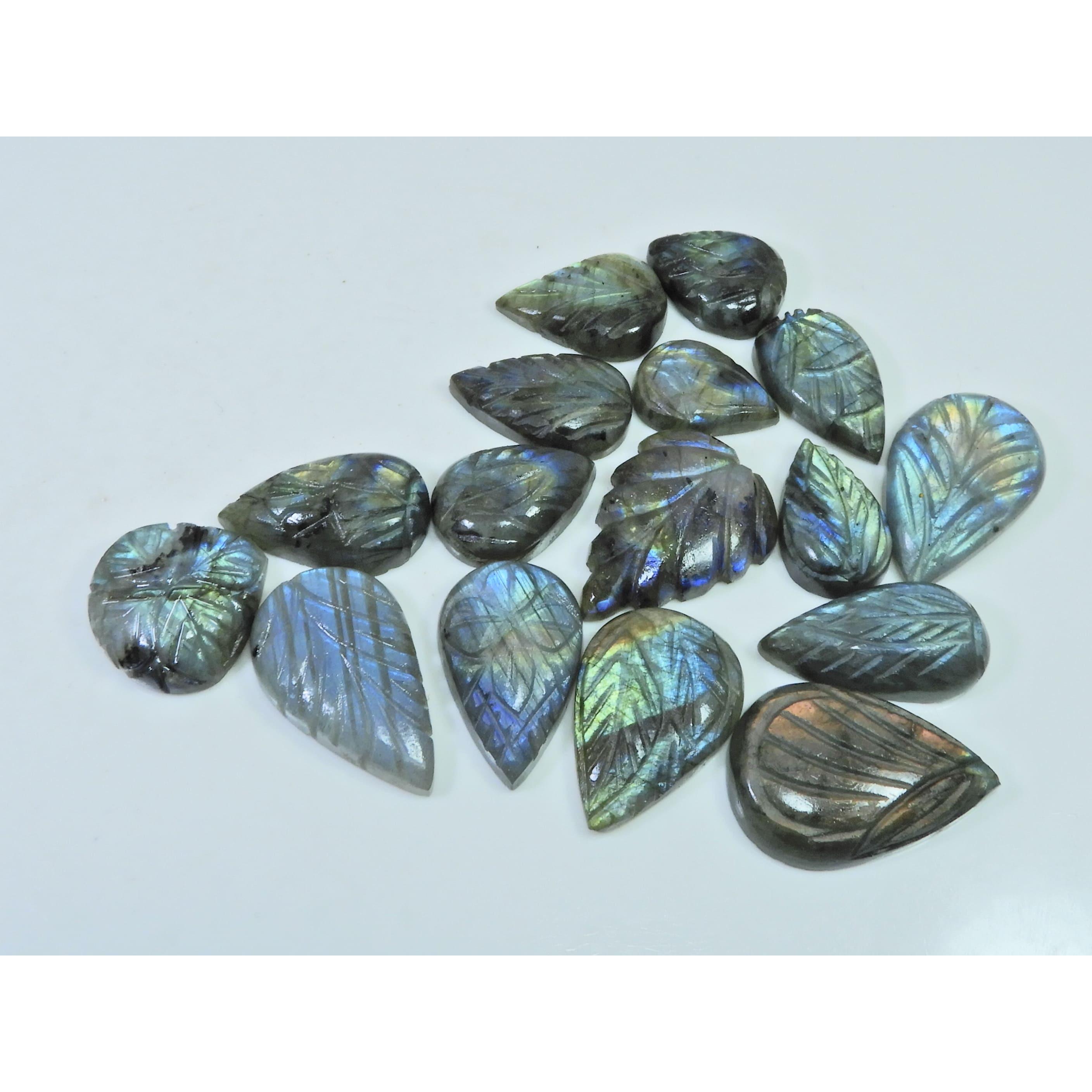 303Cts. Natural Labradorite Carving Pear Cabochon Loose Gemstone 16Pcs Lot LL-1155