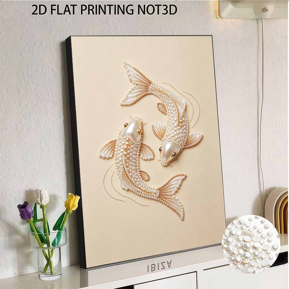 DIY Pearl Embroidery Diamond Painting Kit Koi Fish Sparkling Beads Art Craft Handmade Decoration Gift for Home