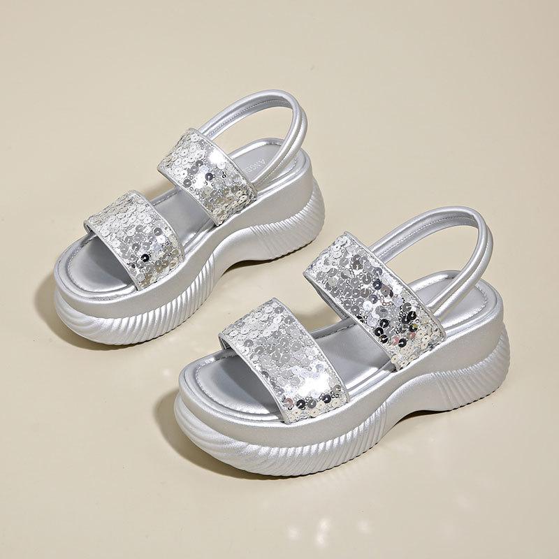 Summer JX new sequined thick-soled heightening sandals with skirts fashionable casual outer sandals