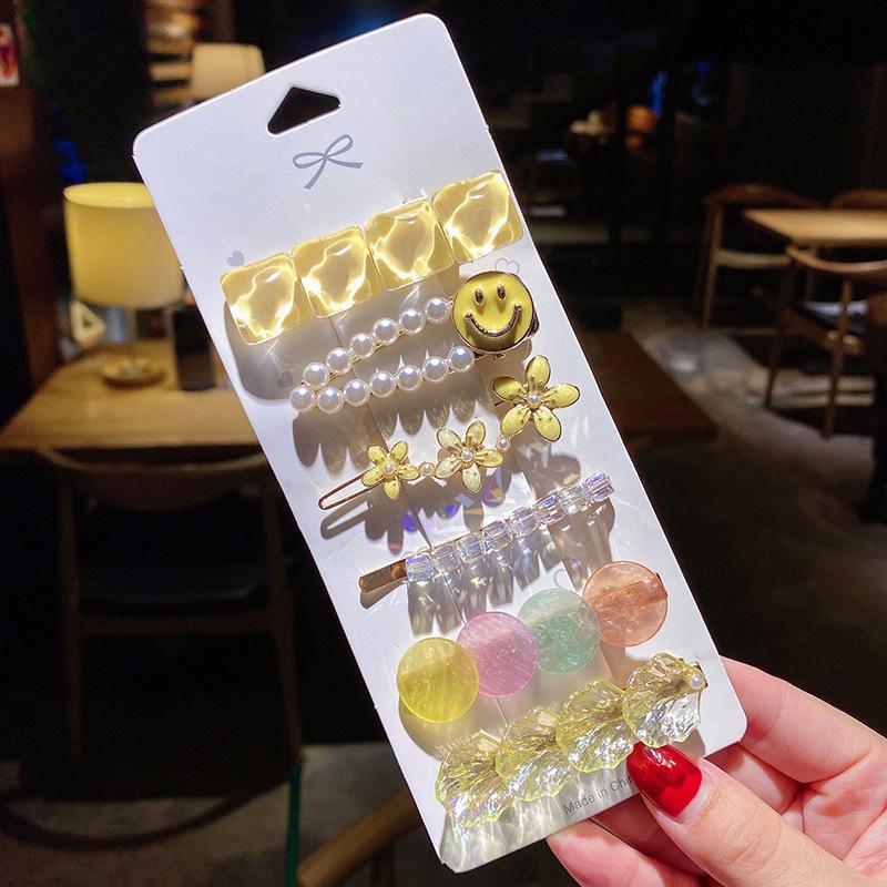 Simple Bangs Sea Clip A Word Clip Net Red Temperament Pearl Crystal Back Head Spoon Top Clip Side Clip Combination Set