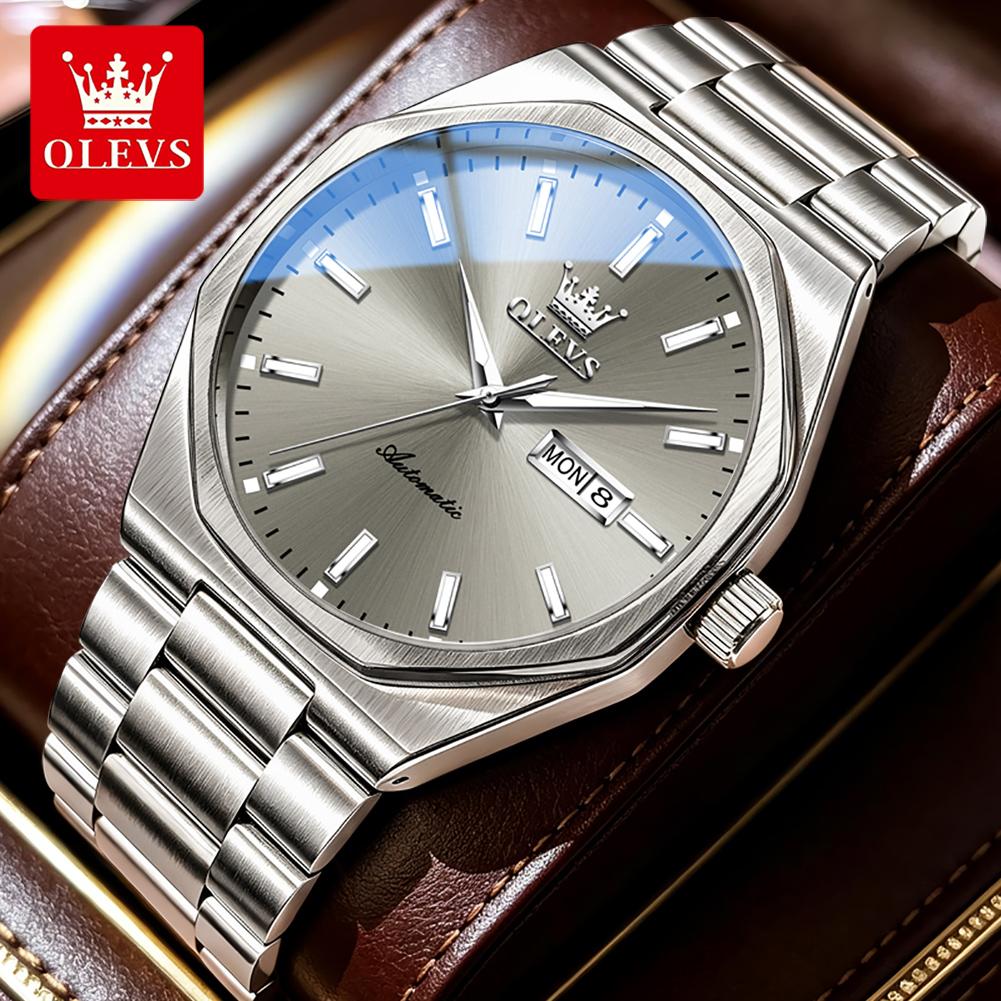 OLEVS New Automatic Man Watch Original Stainless Steel Auto Date Waterproof Luminous Brand Mechanical Watches for Men Gifts 6786