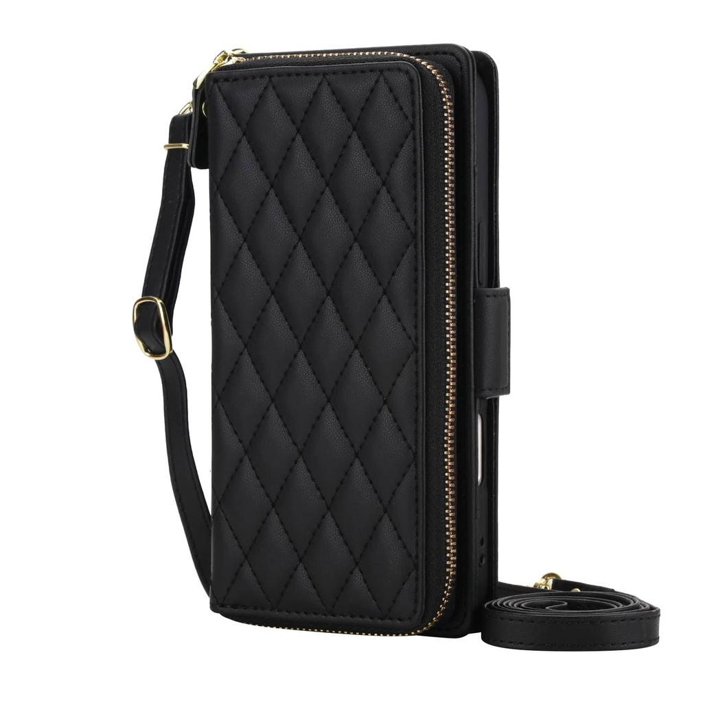 Crossbody peněženkové pouzdro pro iPhone 17 16 15 Pro Max Air 17e 16e 16 15 Plus, s RFID blokováním, na zip, s flip krytem a přihrádkami na karty