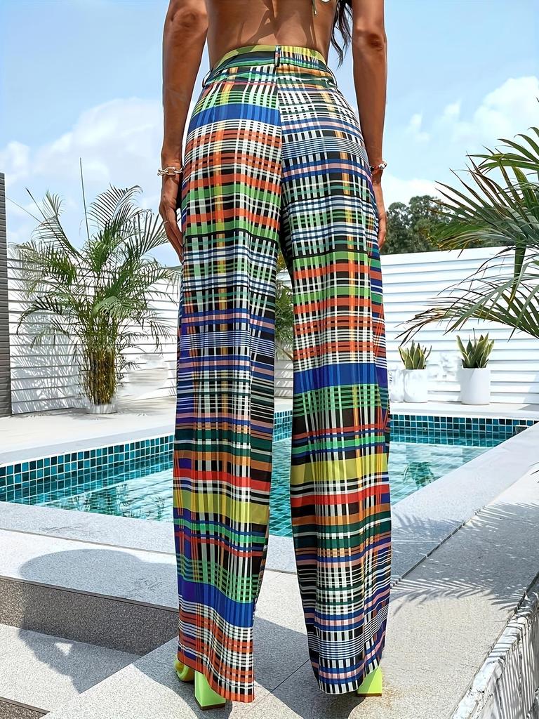 2025 Cross-Border Women's High Waist Color Print Wide-Leg Trousers - Casual, Comfortable, Spring/Autumn Wear