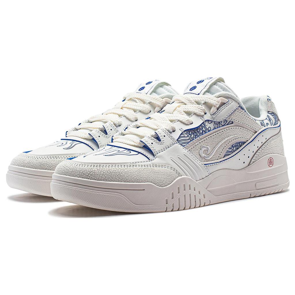 New LiNing Yuebai Qingying Anti Slip Wear Resistant Low Top Casual Shoes Unisex White Blue AGCS427-15