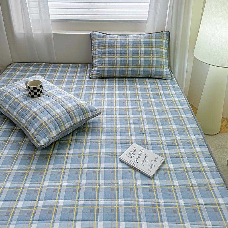 Sleeping Grid Washed Cotton Linen A-class Xinjiang Cotton Bed Sheet, Thickened Cotton Mattress Cover, Protective Cover