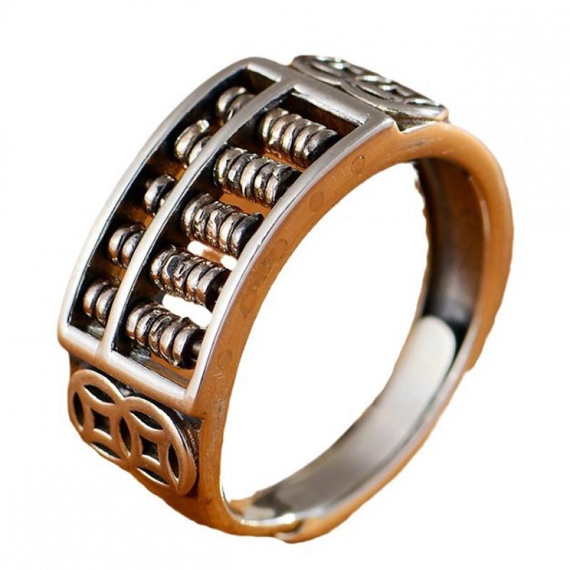 Adjustable Vintage Abacus Ring Men Women Copper Silver-Plated Geometric Statement Jewelry Retro Unisex Finger
