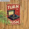 2D Flat 1pc Vintage Music Inspired Aluminium Wall Art Sign Turn on The Music 8x12 Inch Aluminium Rustic Home Bar Decor Music Studio Wall