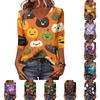 Women's Casual V-Neck Three-Quarter Sleeve Halloween Print Top