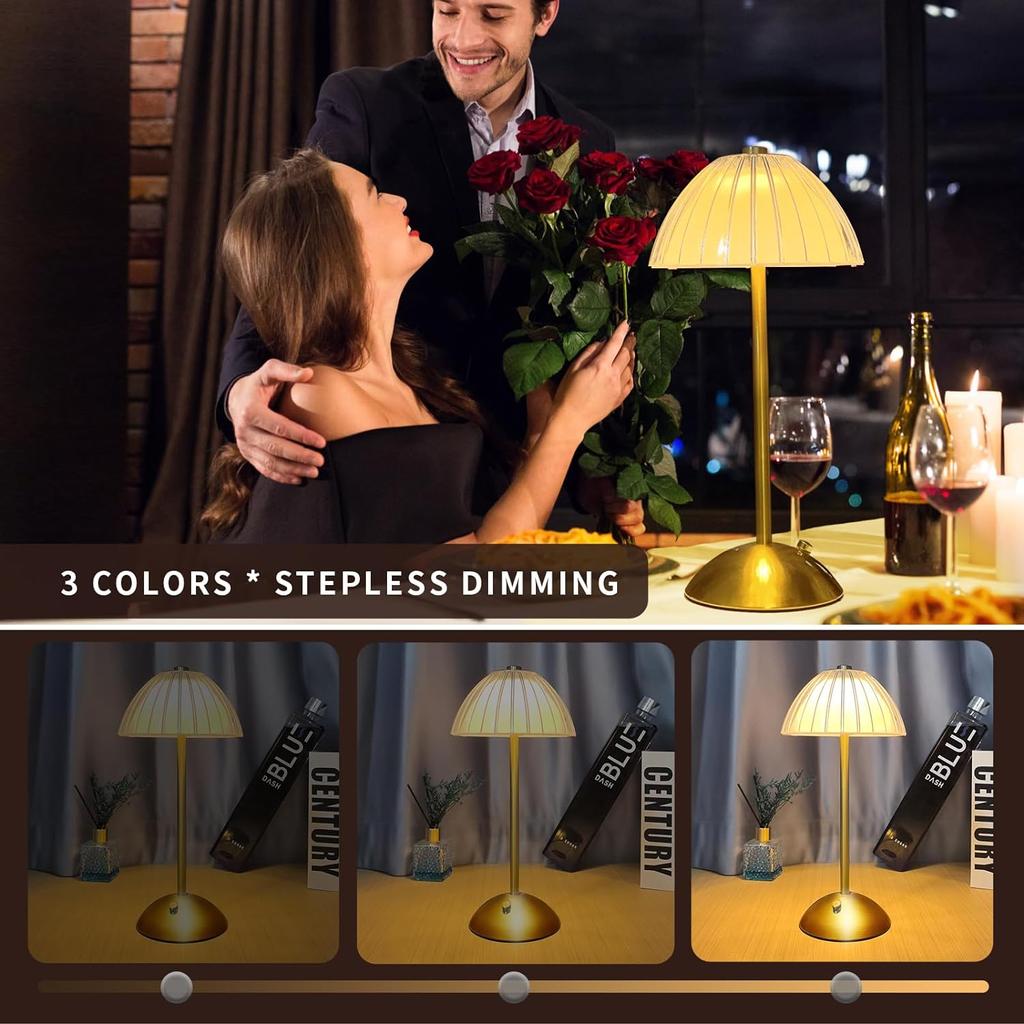Cordless Table Lamps 3-Color Touch Stepless Dimmable Rechargeable Battery Powered Lighting Crystal Table Lamp for Living Room