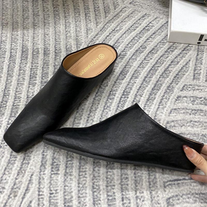 Fashion Elegant Soft Leather Mules Slippers Women Square Toe Inner Height Wedge Slide Sandals Summer Cozy Beach Designer Shoes for Women