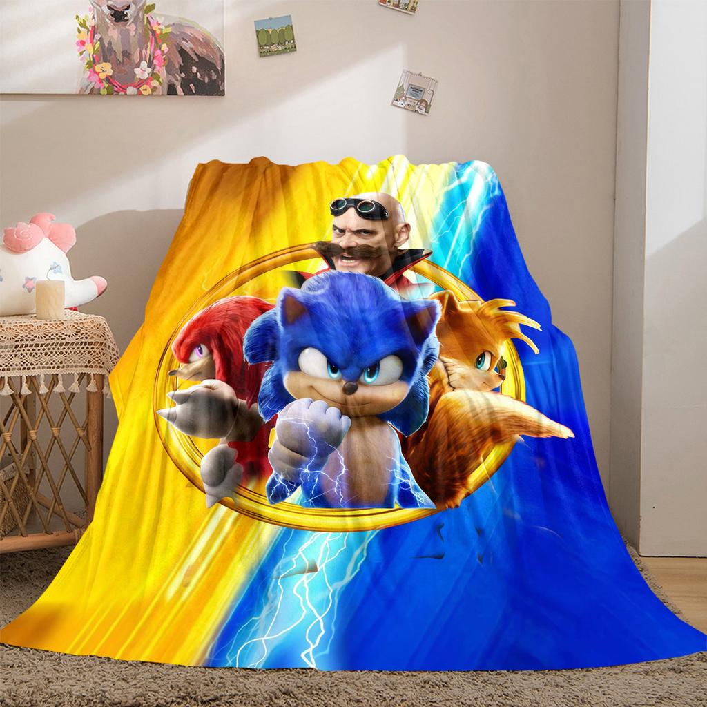 Cartoon Sonic Luxury Flannel Lightweight Blanket Home Decor Sofa Bed Travel Cover Family Gift LXRa40