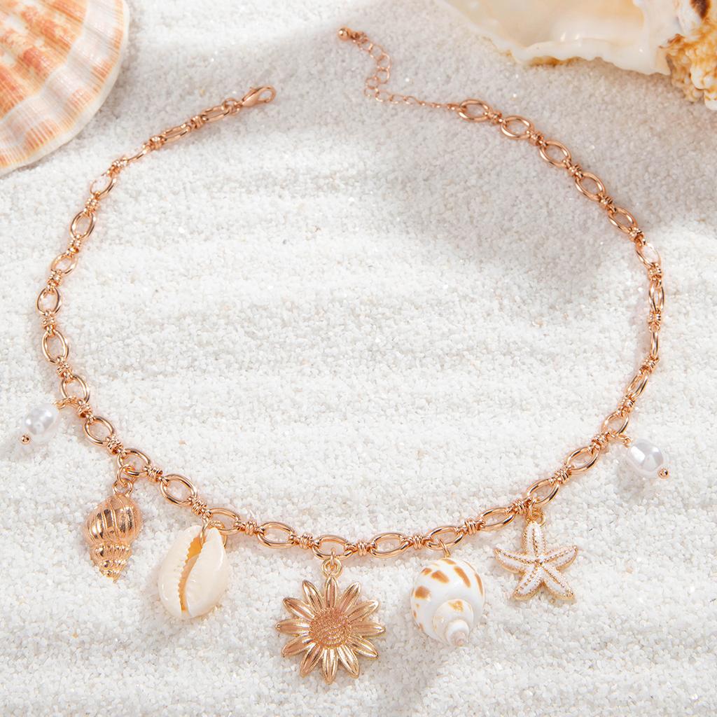 Kpop Boho Starfish Scallops Pendant Choker Necklace for Women Elegant Tassel Chain Sunflower Aesthetic Wed Beach Pearl Jewelry