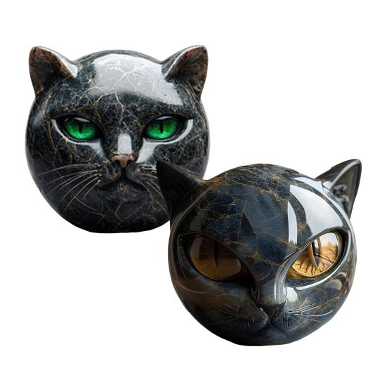 Black Cat Stone Marble Texture Cat Head Sculpture Hand-Carved Healing Stones Keepsake Gift for Cat Lovers Women Men