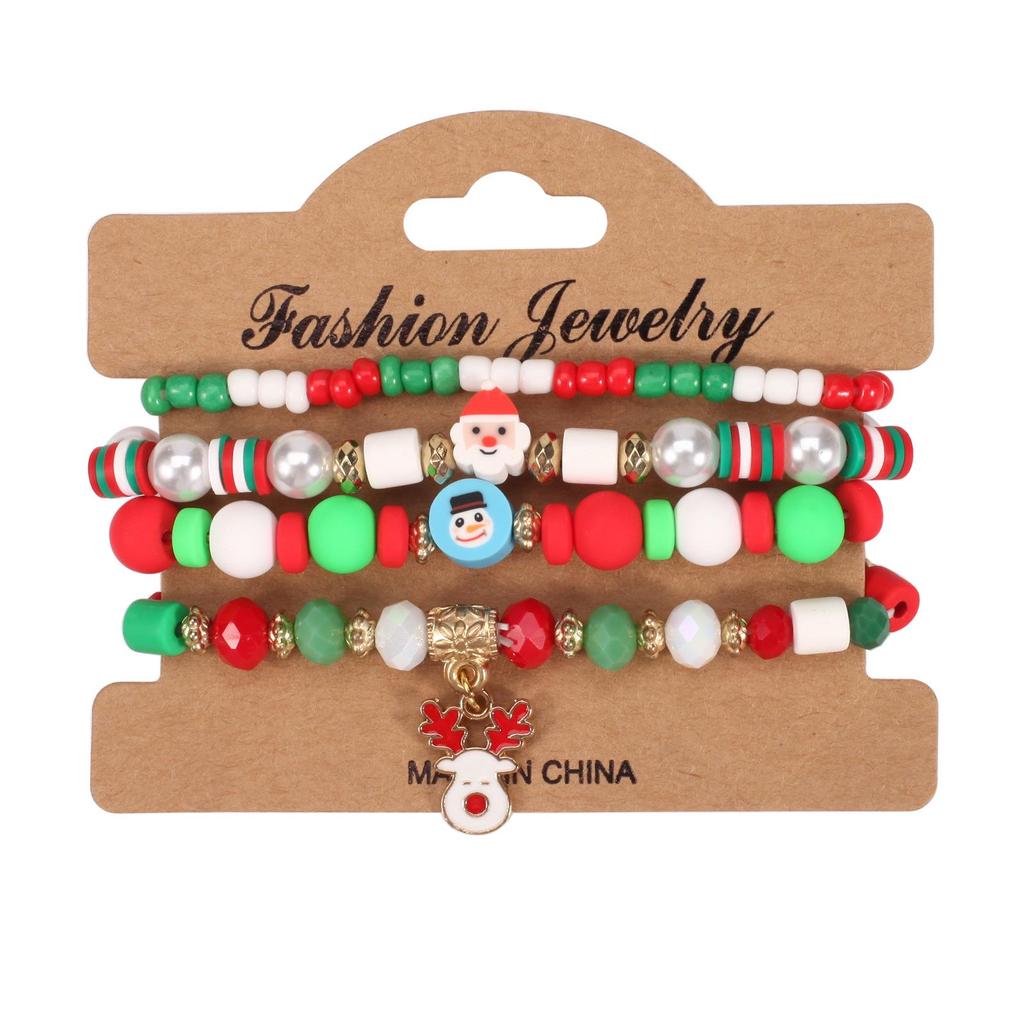 Christmas Charm Bracelet with Snowman, Tree, Santa, and Deer Pendants