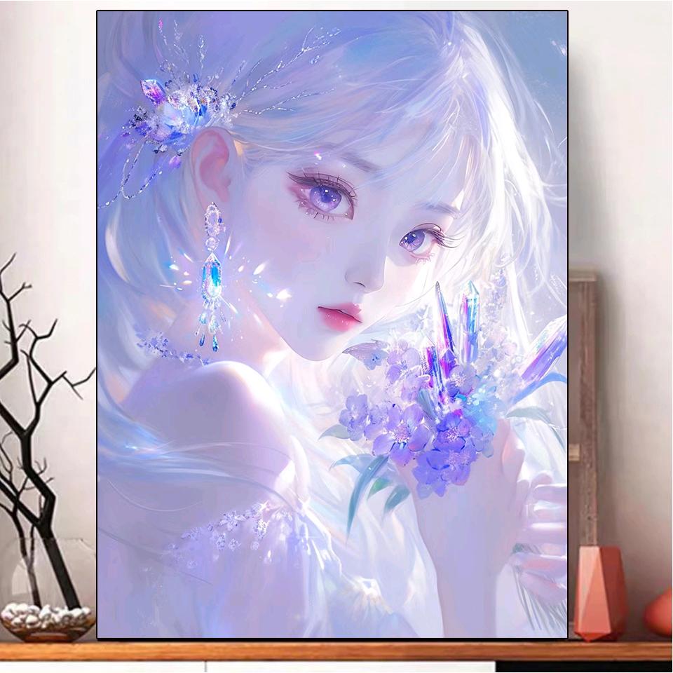 5D DIY Diamond Painting Woman Girl Portrait Full Square Round Girl Mosaic Flower Embroidery Cartoon Needlework Wall Decoration