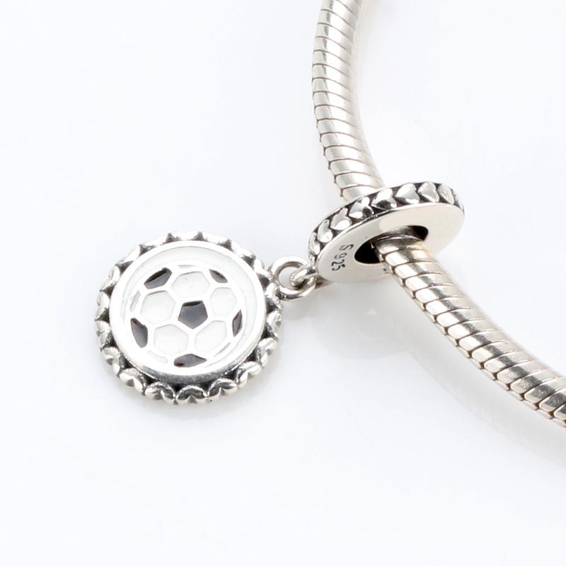 S925 Sterling Silver World Cup Football Pendant - Creative European and American Style Charm for Versatile DIY Bracelets.