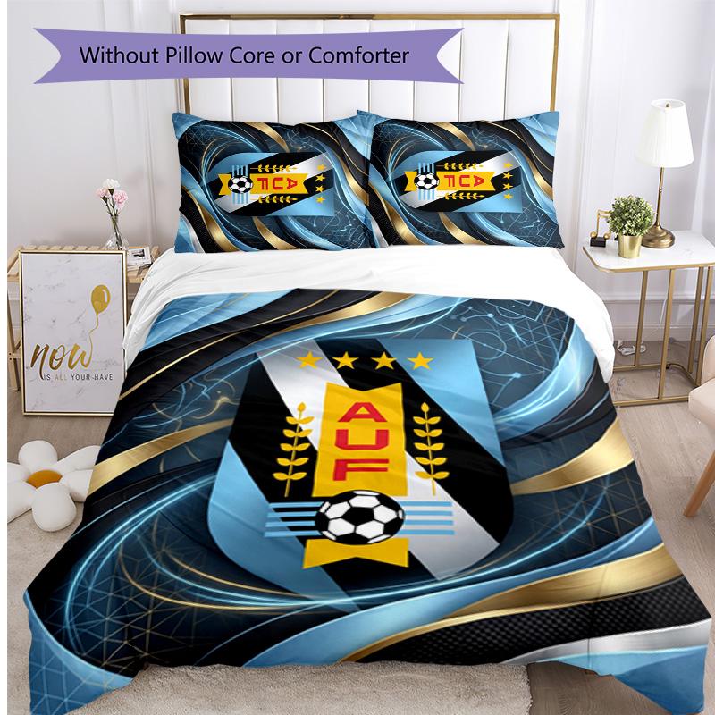 Uruguay Football Printed Bedding 3 Piece Set Cozy Breathable Bed Cover Set as Housewarming Holiday Gift
