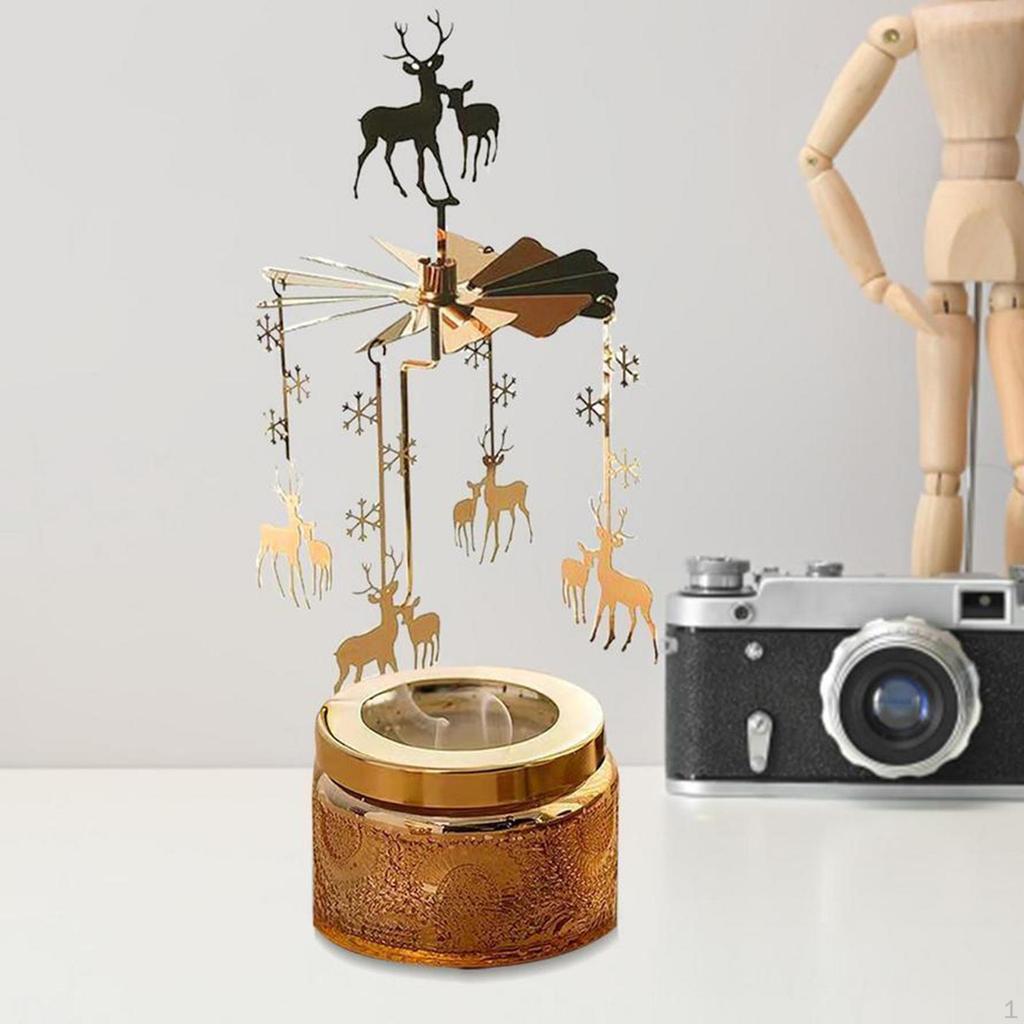 The Lid of Rotary Candle Holder with Reindeer Pendant Christmas Decoration Golden Color Sturdy