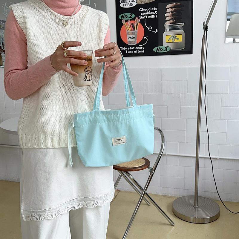 Pure Color Shoulder Bag Drawstring Pouch Women'S Cosmetics Earphones Key Sundries Organizer Simple Tote Bag Storage Bag