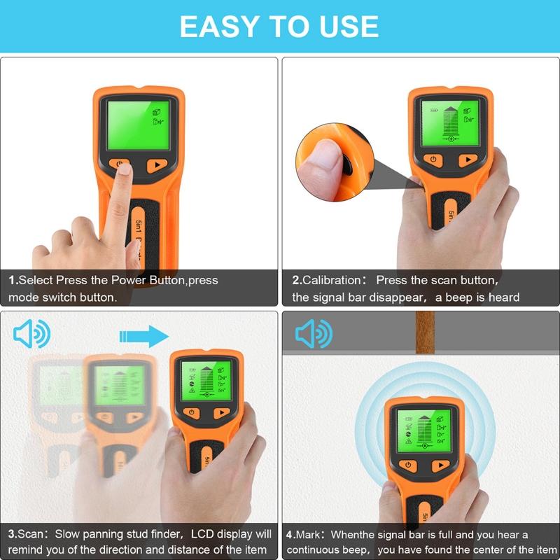 Stud Finder Wall Scanner 5 in 1 Stud Detector with Intelligent Microprocessor & H-D LCD Display Stud Sensor Beam Finders