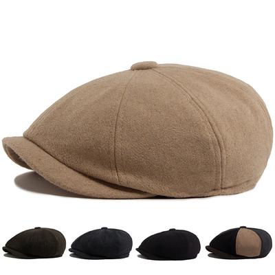 Winter Woolen Cloth Warm Beret Women Spring Autumn Solid Vintage Newsboy Cap For Men Retro Thick Elastic Women's Hat Unisex