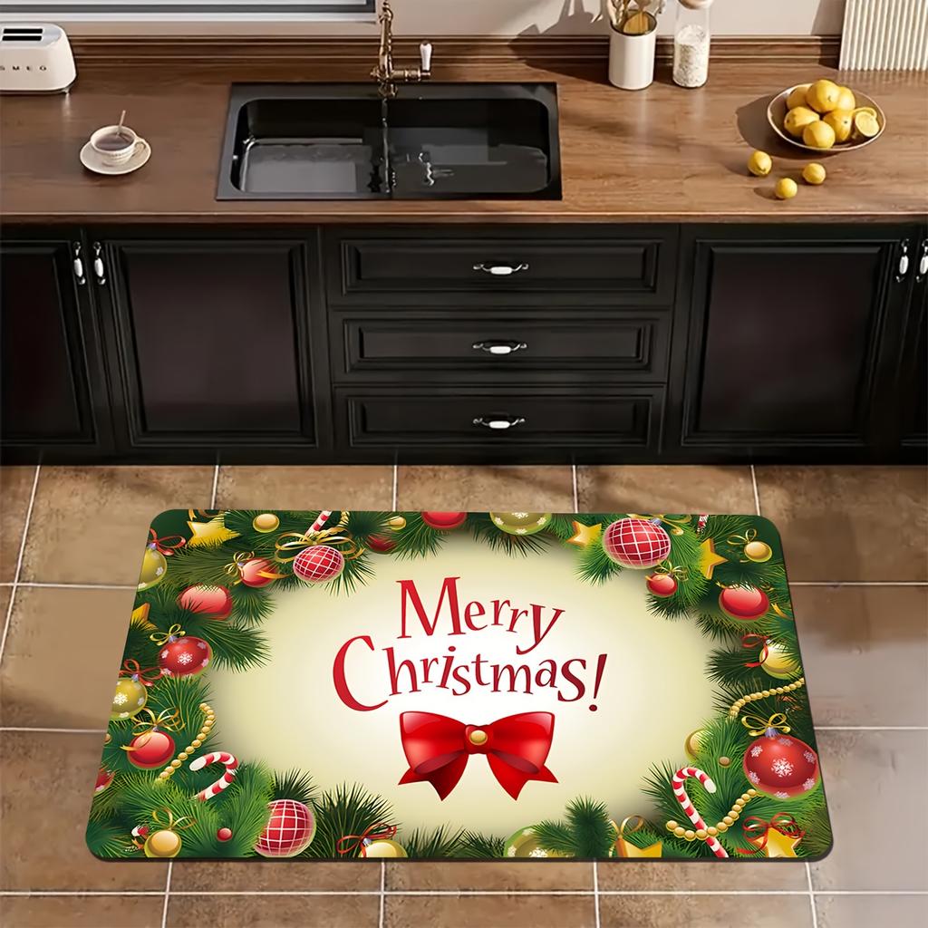 Merry Christmas Welcome Doormat, Non-Slip Washable Fade-Resistant Tapestry Rug for Multi-Room Indoor Outdoor Holiday Decor