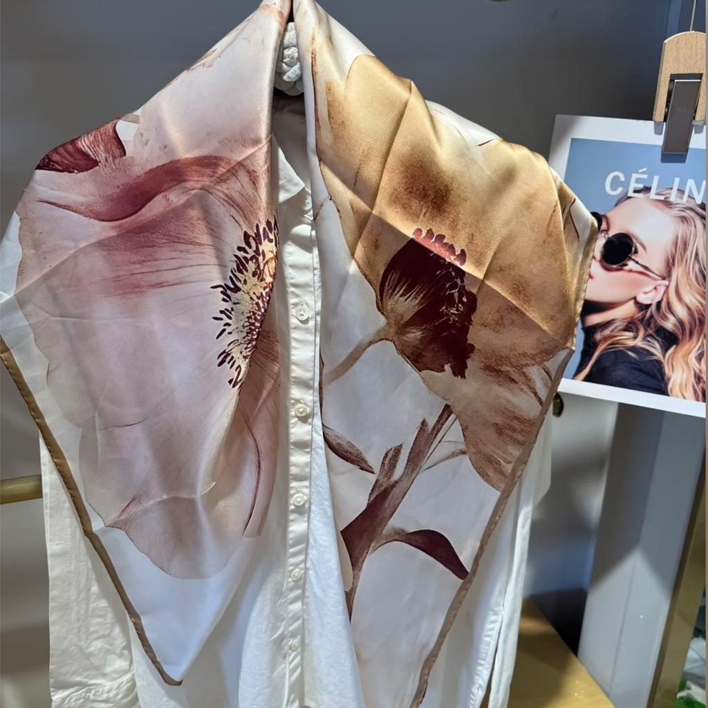 Navy Blue Red Women Pure Silk Scarves Hijabs Elegant Cherry Design 100% Mulberry Silk Square Neck Scarf Shawl 86*86cm