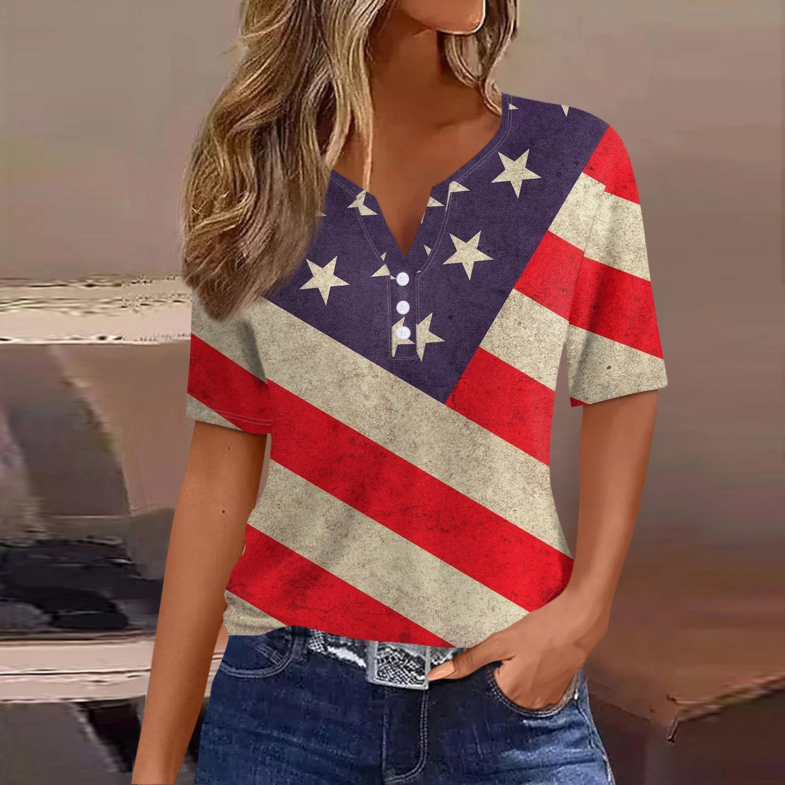 Жен. Футболка Футболка День независимости С принтом Пуговицы С короткими рукавами — фото 11