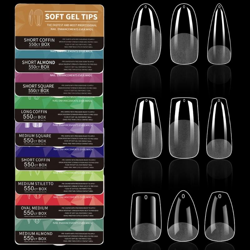 Średnie Kształt Migdała Końcówki Żelowe do Paznokci 550 SZT Wstępnie Wytrawione Przezroczyste Sztuczne Paznokcie Manicure dla Profesjonalistów i Początkujących