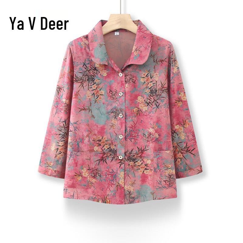 Yalu Women s Polo Collar Floral Print Long Sleeve Shirt 3XL