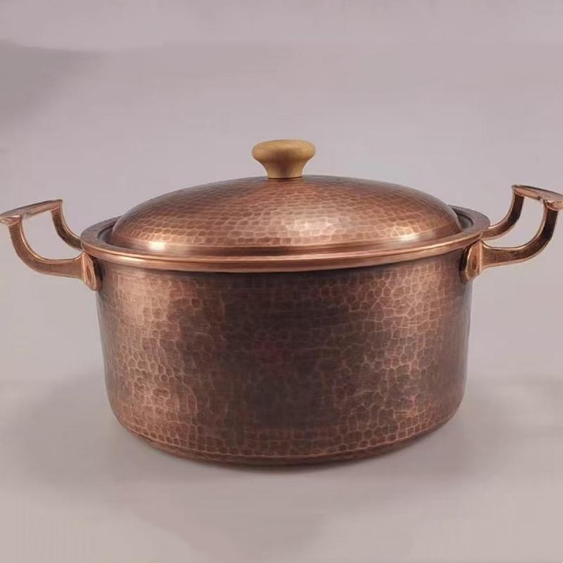 Vintage Copper Pot,Outdoor Camping Thickened Pot With lid Cooking Utensil Simmering Pasta Stewing,Handcrafted Hammer Texture Pot