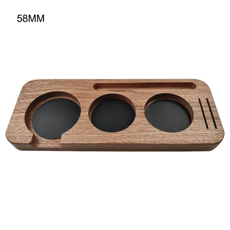 51/58mm Kaffe Tamper Mat Station Ställ Valnötsträ Kaffeborste Filter Förvaringsbas Portafilterhållare Espresso Tillbehör