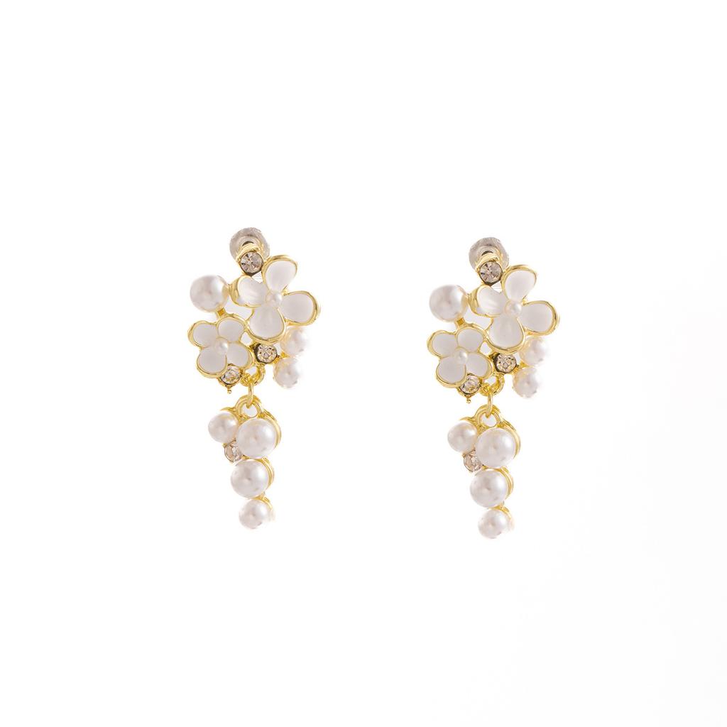 Fashion Light Luxury Pearl Flower Fringed Diamond Earrings Niche Design Temperament Gentle Earrings Women