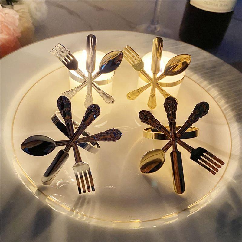 Good-12Pcs Metal Knife And Fork Spoon Napkin Rings Holder For Christmas Party Wedding Used For Daily Table Parties