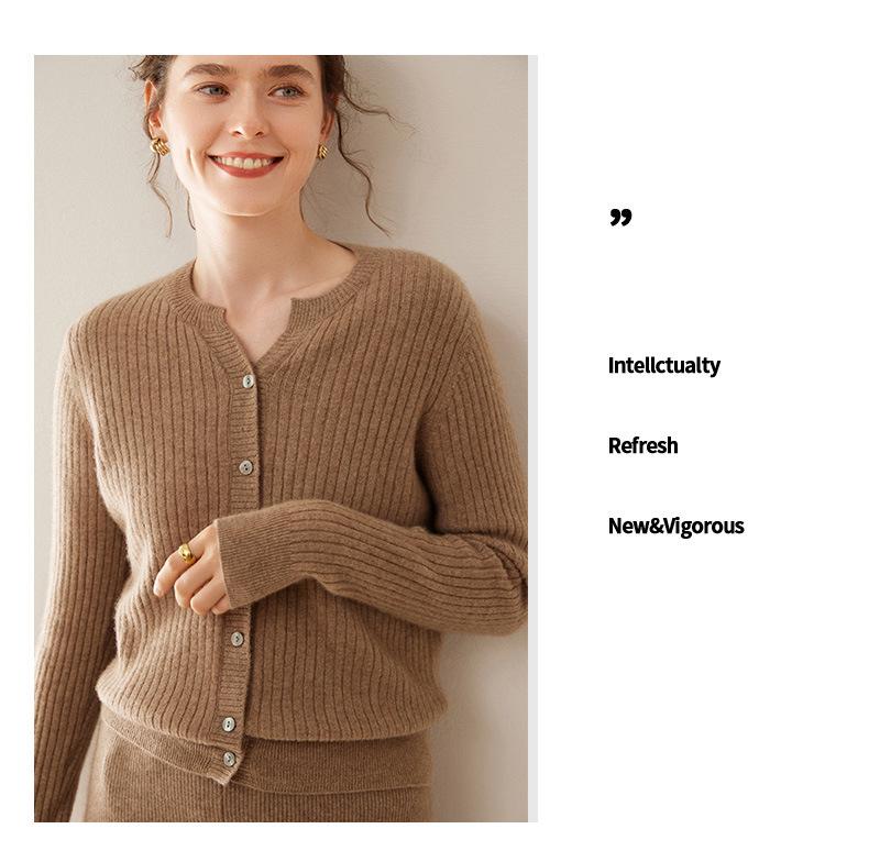 Women's Cable Knit Cashmere Cardigan: Round Neck, Long Sleeve, Buttoned, Versatile Autumn/Winter Sweater.