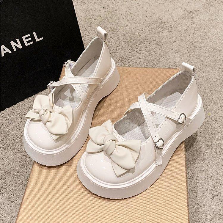 Fashion Platform Muffin Bow PU Leather Shoes Women's 2024 New Autumn Lolita Big Head Mary Jane Single Shoe Student Cosplay Shoes Loafers