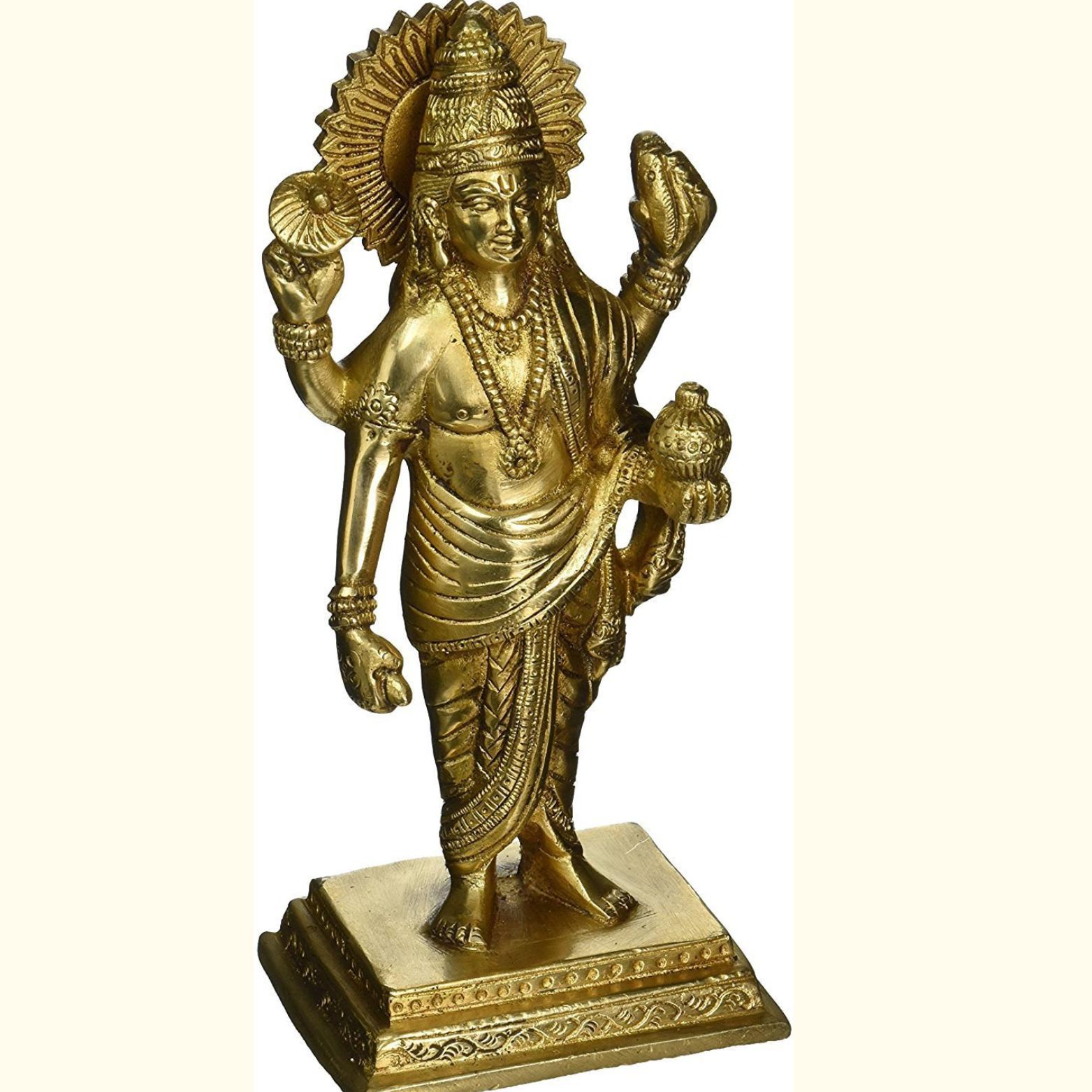 Dhanvantari Idol, The Physician Of God Brass Statue, Religious, Gold - 8 Inch