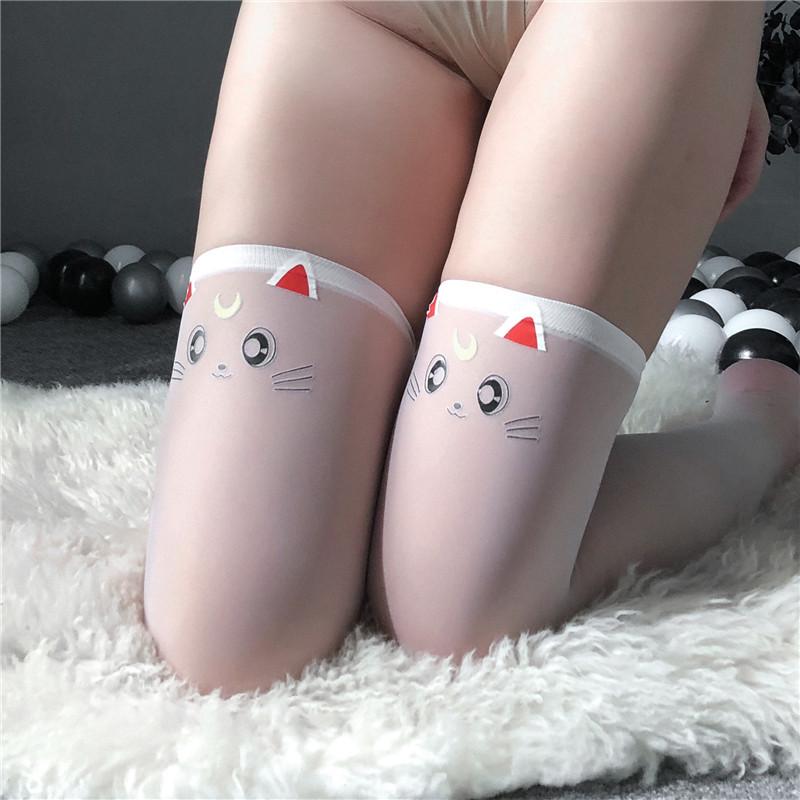 White Lace Lolita Thigh-High Women's Stockings, Long Japanese Lolita Style Half Leg Socks