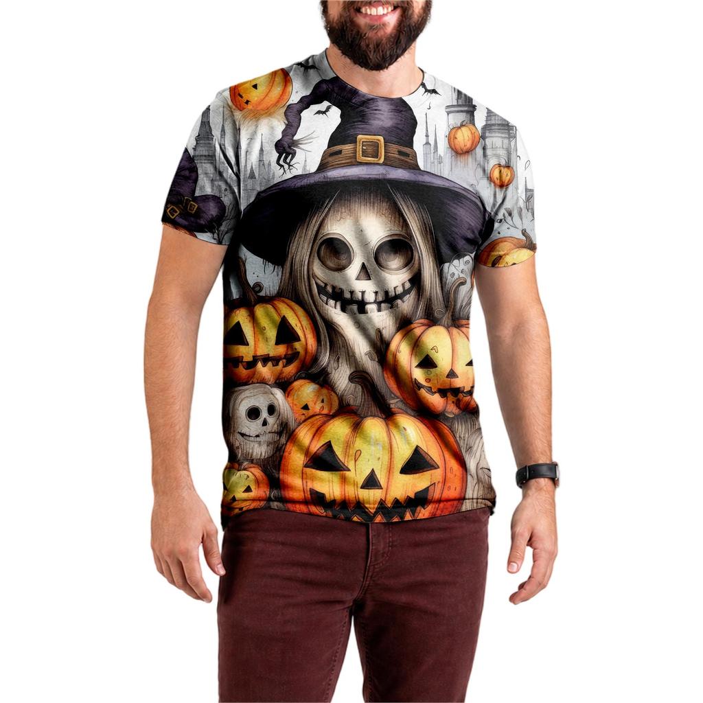 Unisex Halloween T-Shirt All-Over Print with Cute Pumpkin Design for Party and Holiday
