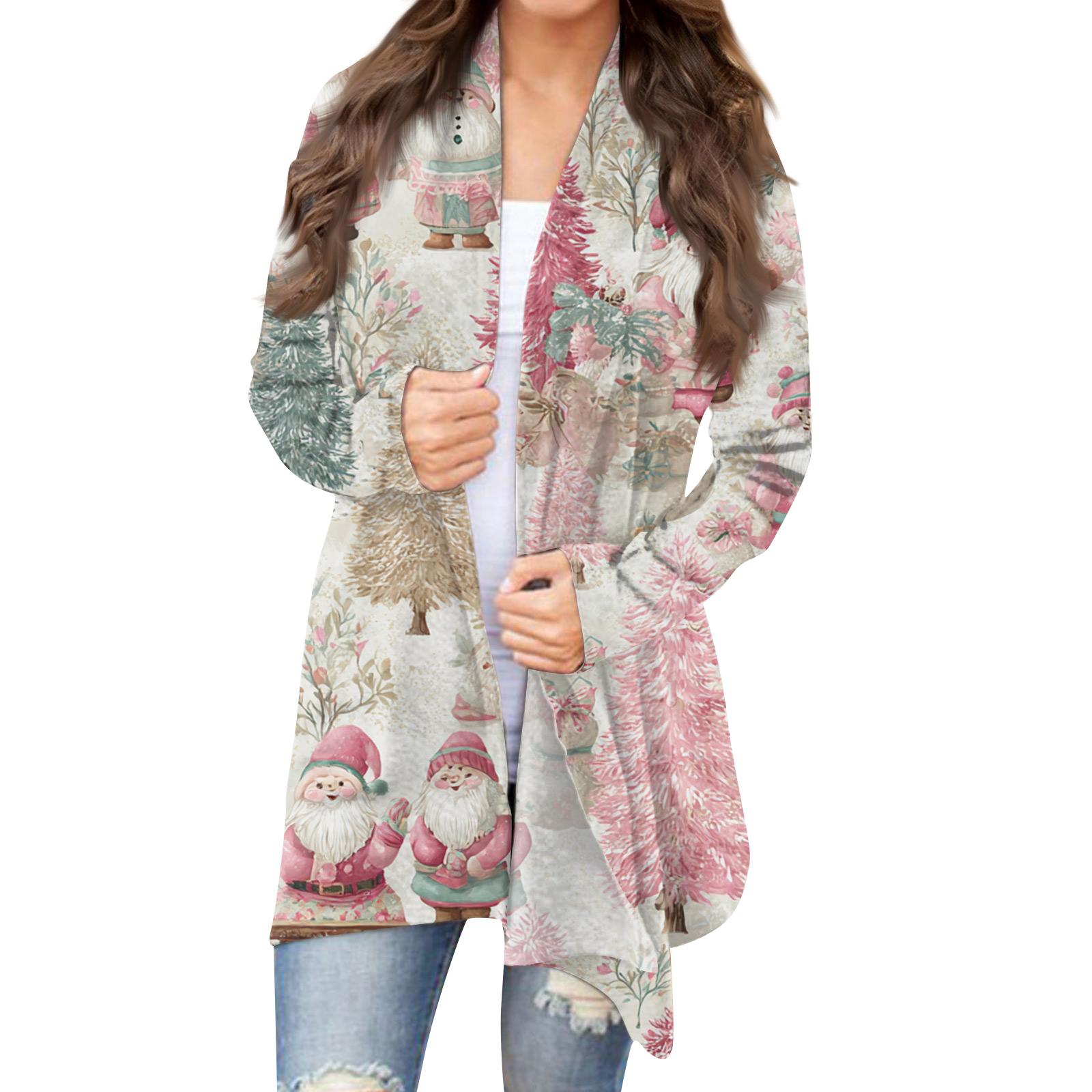 

Женская модная рождественская куртка с принтом, повседневный кардиган с длинным рукавом, пальто XL арбуз красный