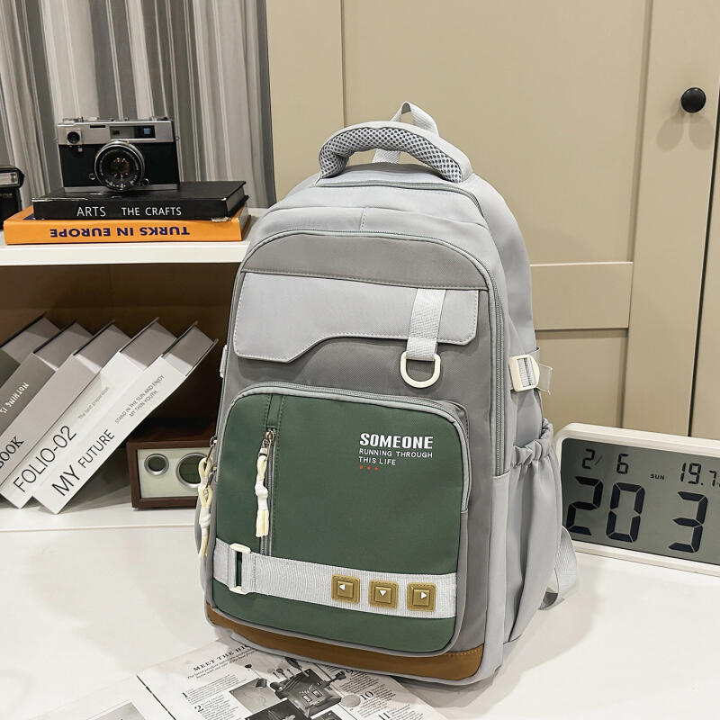 Large Capacity Men's Backpack Women's Color Contrast Backpack Middle School Student Schoolbag
