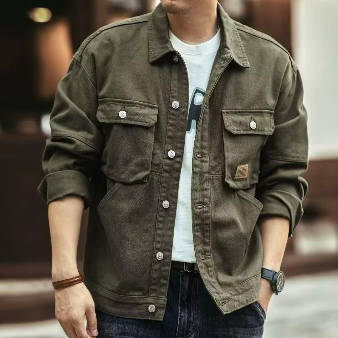 

Stylish Men s Retro Wash Jacket, Plus Size M-4XL Relaxed Fit Button Placket Jacket with Functional Pockets, Versatile Jacket for Outings & Layering 4XL