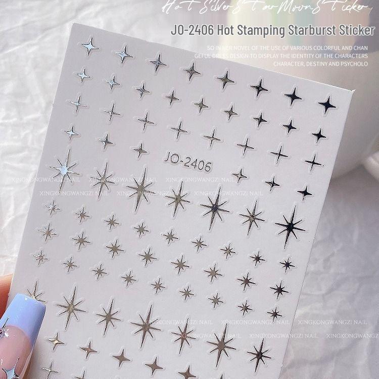 

2023 Silver Starburst Nail Stickers: New Style Adhesive Stars & Cross Designs for Trendy Nails