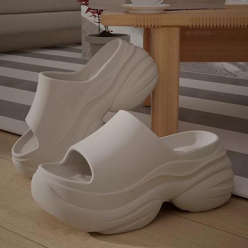 8.0CM black muffin cool slippers women's summer height increase thick bottom new fashion high sense trend outer wear