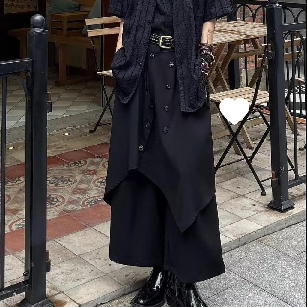 Men's Spring & Autumn Chinese-Style Wide-Leg Skirt Pants with Yamamoto Yohji Kendo Samurai Influence