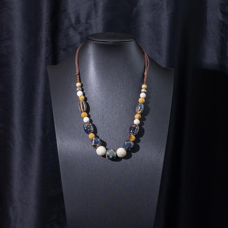 Jingdezhen Ceramic Non-Fading Necklace Ethnic Style Sweater Chain Antique Woven Rope Long Neck Chain
