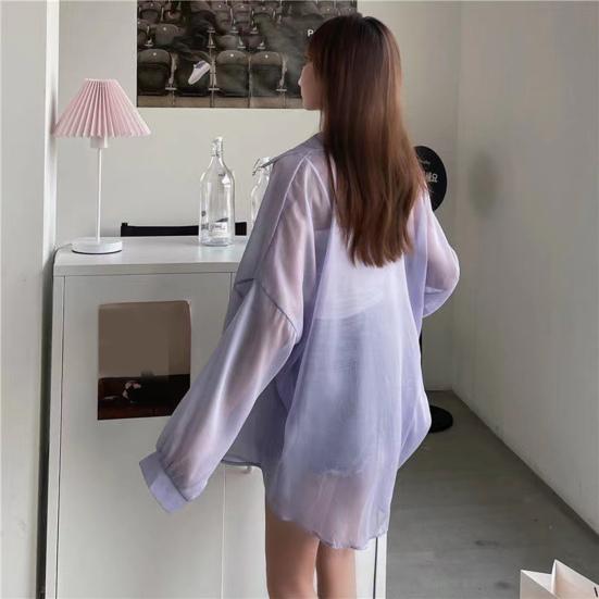 Opalovací krém Outwear Jednobarevné Univerzální Knoflíky Placket Ženy Plážový styl Šifon Top Šátek Dámské oblečení