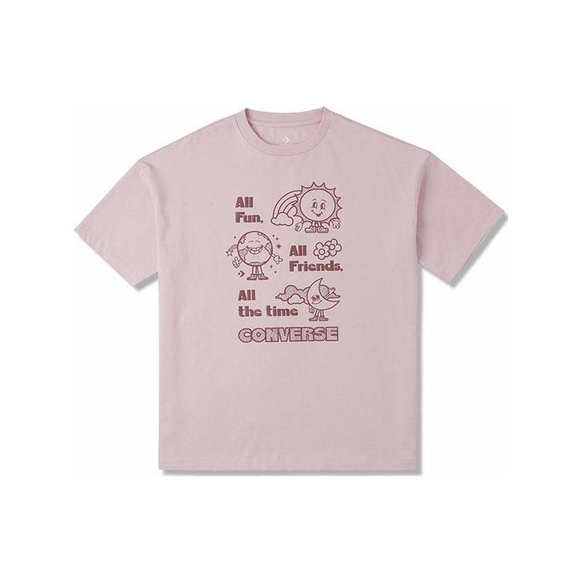 Converse T Shirts Women's Pink Crew Neck Moderate Straight Fit 10025885-A02