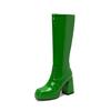 Silver Gold Knee High Boots Women 2024 Four Seasons 10cm Chunky Heels Shoes Square Toes Long Booties Big Size 48 Botas Mujer