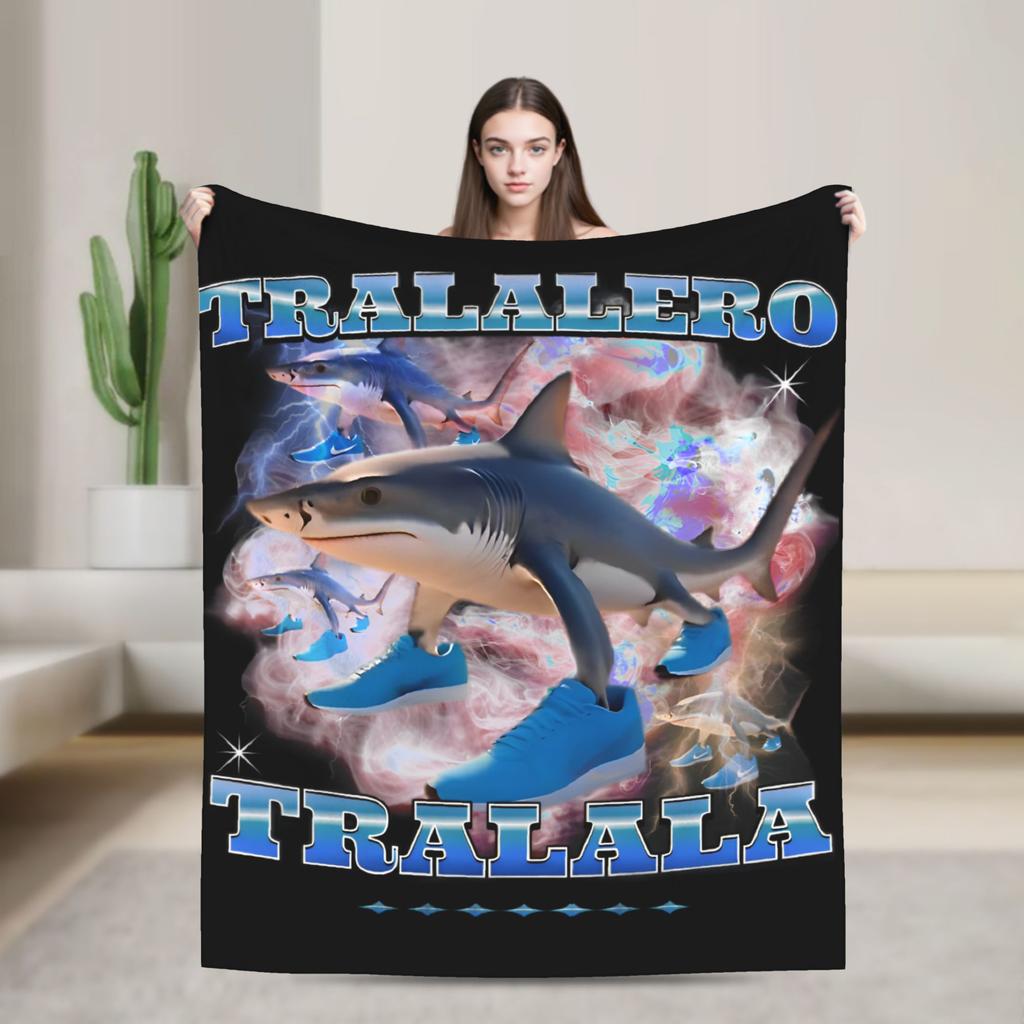 Bombardiro Crocodilo Tralalero Tralala  Blankets Italian Brainrot  Flannel Soft Throw Blanket for Home Restaurant Textile Decor